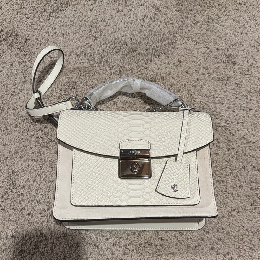 Ralph Lauren Suede & Python embossed White Handbag